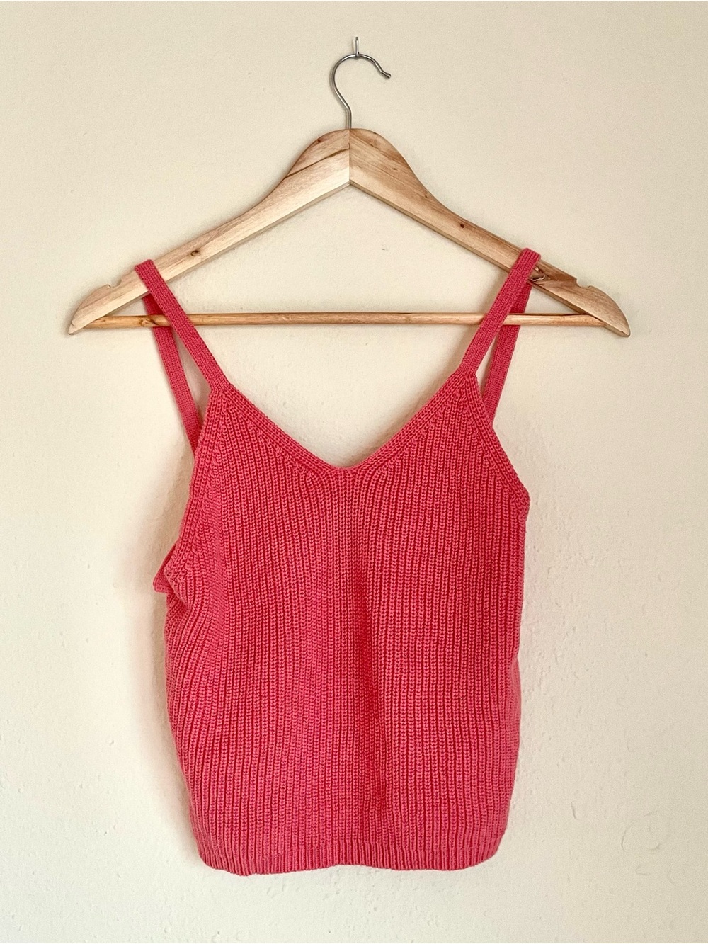 FRYE Women’s Crop Knit Coral Pink V-Neck Tank Top